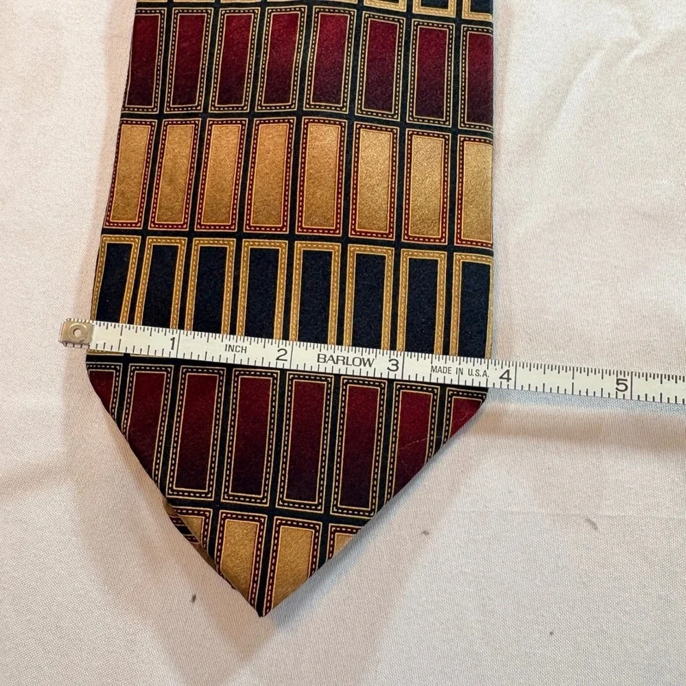 Giorgio Brutini Silk Tie & Pocket Square Set Mens Gold Burgundy Geometric Formal